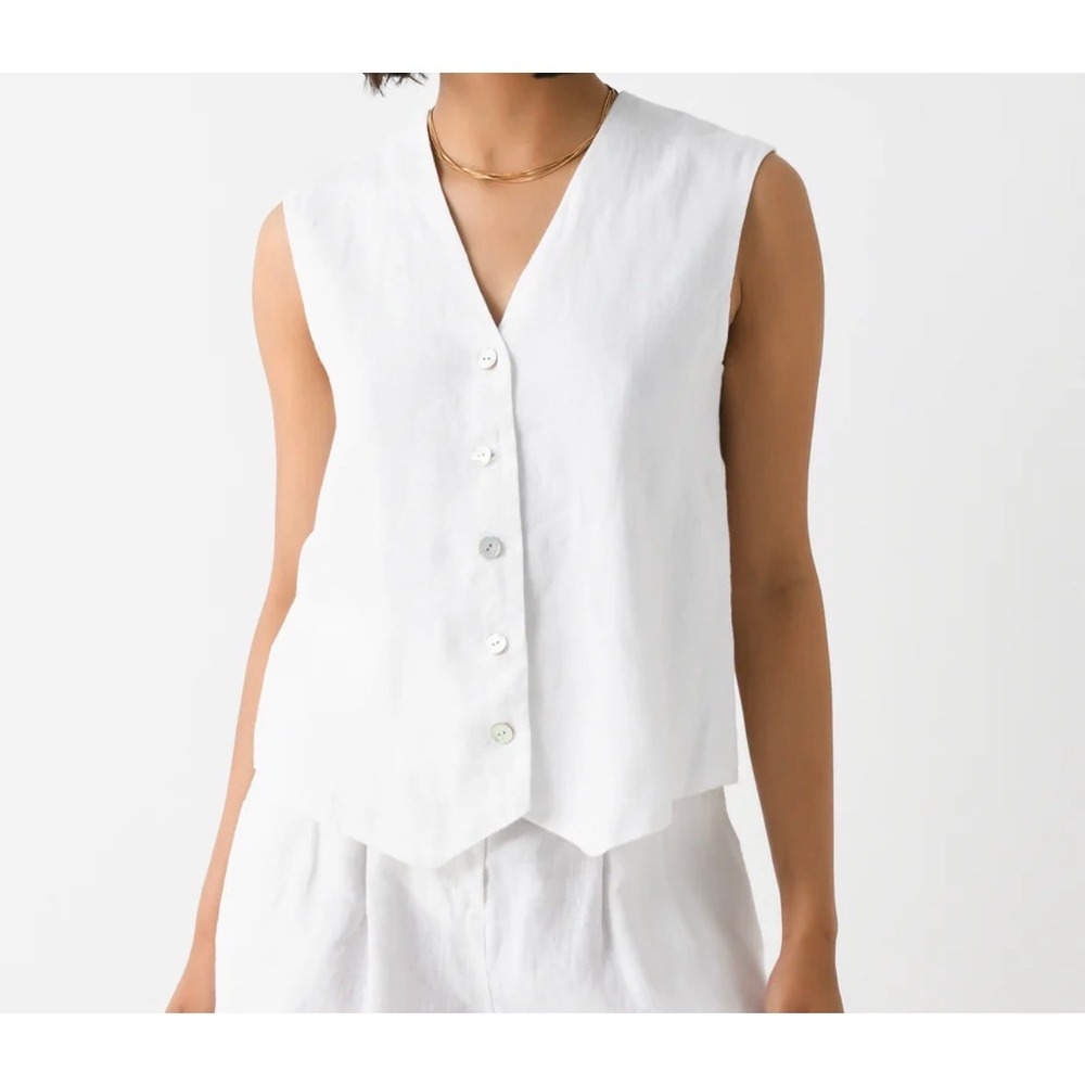 DONNI. White 100% Linen Oversized Vest Top Small Quiet Luxury Minimalist Coastal